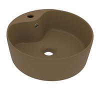 vidaXL Lavabo de Luxe avec Trop-plein Vasque à Poser de Toilette Lave-mains de Salle de Bain Salle Cosmétique Maison Crème Mat 36x13 cm Céramique