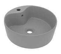 vidaXL Lavabo de Luxe avec Trop-plein Vasque à Poser de Toilette Lave-mains de Salle de Bain Salle Cosmétique Maison Gris Clair Mat 36x13 cm Céramique
