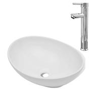 vidaXL Lavabo ovale pour salle de bain avec mitigeur céramique Blanc