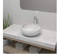 vidaXL Salle de bain lavabo avec mitigeur céramique ronde blanc