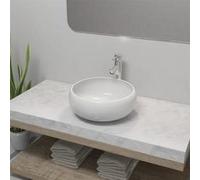 vidaXL Salle de bain lavabo avec mitigeur céramique ronde blanc