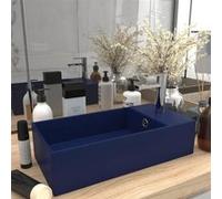 vidaXL Lavabo de salle de bains en céramique avec trop-plein Bleu foncé