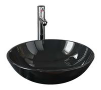 vidaXL Lavabo de salle de bains avec robinet et vidage verre trempé noir