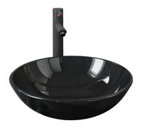 vidaXL Lavabo de salle de bains avec robinet et vidage verre trempé noir