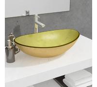 vidaXL Lavabo doré - Verre trempé