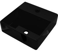 vidaXL lavabo en céramique avec trou pour robinet noir carré