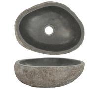 vidaXL Lavabo en Pierre de Rivière Ovale 30-37 cm Vasque Lave-Main Toilette