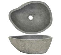 vidaXL Lavabo en Pierre de Rivière Ovale, Lave-Mains, Vasque à Poser de Toilette Salle d'Eau Salle de Bain Maison, (37-46) x(29-36) cm