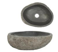 vidaXL Lavabo en Pierre de Rivière Ovale, Lave-Mains, Vasque à Poser de Toilette Salle d'Eau Salle de Bain Maison, (29-38) x(24-31) cm