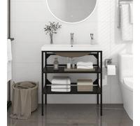 vidaXL Lavabo encastré Noir et Blanc