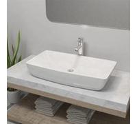vidaXL Lavabo de salle de bain rectangulaire blanc avec mitigeur céramique