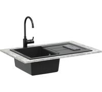 vidaXL Lavabo noir 780 x 500 mm 80% quartz et 20% résine