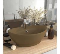 vidaXL Lavabo ovale à trop-plein - Crème mat