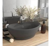 vidaXL Lavabo de luxe ovale à trop-plein mat gris foncé 58,5 x 39 cm céramique