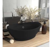 vidaXL Lavabo ovale à trop-plein - Noir mat
