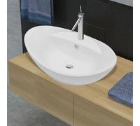vidaXL Lavabo ovale - Blanc brillant
