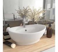 vidaXL Lavabo de luxe Débordement Ovale Blanc mat 58,5x39 cm Céramique