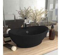 vidaXL Lavabo ovale de luxe à trop-plein Noir mat 58,5x39 cm Céramique