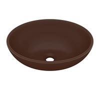 vidaXL Lavabo ovale de luxe Céramique 40 x 33 cm Brun foncé mat