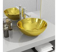 vidaXL Lavabo Rond Céramique Doré 32 cm