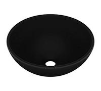 vidaXL Lavabo Rond de Luxe de Salle de Bain Vasque à Poser de Toilette Lave-mains Salle Cosmétique Intérieur Noir Mat 32,5x14 cm Céramique