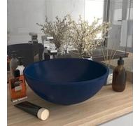 vidaXL Lavabo de luxe rond céramique Mat bleu foncé 32,5x14 cm