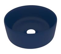 vidaXL Lavabo Rond de Luxe Vasque à Poser de Toilette Lave-mains de Salle de Bain Vestiaire Cuisine Maison Intérieur Bleu Foncé Mat 40x15 cm Céramique