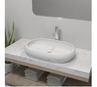 vidaXL Salle de bain lavabo avec mitigeur céramique ovale blanc