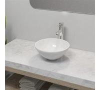 vidaXL Salle de bain lavabo avec mitigeur céramique ronde blanc