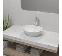 vidaXL Lavabo ovale pour salle de bain avec mitigeur céramique Blanc