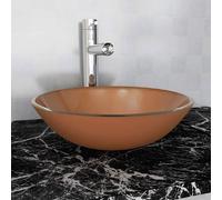 vidaXL Lavabo en verre trempé 42 cm brun