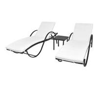 vidaXL Bains de soleil 2 pcs. avec table Poly rotin noir