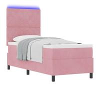 vidaXL Lit à ressort LED avec matelas Rose 80 x 200 cm Velours | Tissu doux et lisse pour un super confort, Se moule à votre corps pour un soutien au top, Absorbe les chocs et réduit la