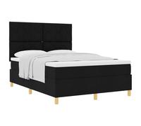 vidaXL Lit à ressorts avec tête de lit Noir 140 x 190 cm tissu | Matelas de ouf pour passer une meilleure nuit, Tissu noir moderne avec motif géométrique, Installation simple avec des