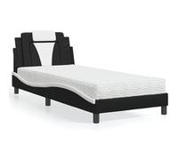 vidaXL Lit avec Matelas, Lit Rembourré avec Coussin de Tête de Lit, Lit Simple, Lit Adulte, Meuble de Chambre à Coucher Intérieur, Noir et Blanc 90x190 cm Similicuir Noir G