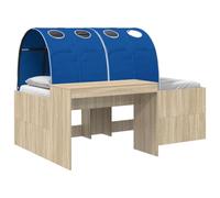 vidaXL Lit avec Tunnel 3 pc Chêne Artisanal et Bleu Bois d'ingénierie, Aménagement Moderne de Chambre, Cadre rectangulaire, Solutions de Rangement sous Le lit, mobilier en Bois, Look Contemporain