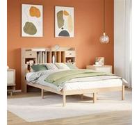 vidaXL Lit bibliothèque sans matelas 140x190 cm bois de pin massif, lit, meuble de chambre à coucher, lit avec rangement, 3321618 Marron