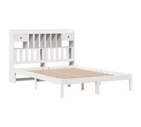 vidaXL Lit bibliothèque sans Matelas Blanc 140x200 cm Bois pin Massif, lit, Meuble de Chambre à Coucher, lit avec Rangement, lit Double, lit en Bois