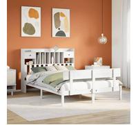 vidaXL Lit bibliothèque sans matelas blanc 140x200 cm bois pin massif, lit, meuble de chambre à coucher, lit avec rangement, 3321835