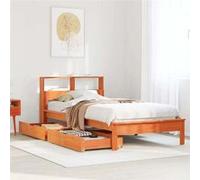 vidaXL Lit bibliothèque sans matelas cire marron 90x200 cm pin massif, meuble de chambre à coucher, sommier, lit en bois, 3309820 Marron G