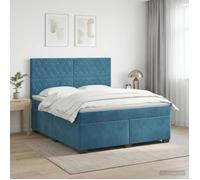 vidaXL Lit boxspring avec Matelas Bleu 140 x 200 cm Velours, Chambre, lit Tendance, Velours, tête de lit Ajustable, Matelas Ferme, Sommeil réparateur, idées déco