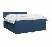 vidaXL Lit boxspring avec Matelas Bleu 200 x 200 cm Tissu, Chambre Tendance, lit Box Spring Moderne, tête réglable, Cadre rembourré, Solution Matelas mi-Ferme