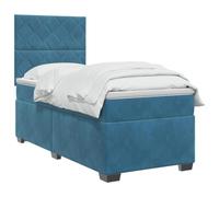 vidaXL Lit boxspring avec Matelas Bleu 90 x 200 cm Velours, Chambre, lit Tendance, Velours, tête de lit Ajustable, Matelas Ferme, Sommeil réparateur, idées déco