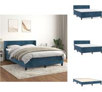 vidaXL Lit Boxspring avec matelas Bleu Foncé 140x190 cm Velours - Lits et Sommiers