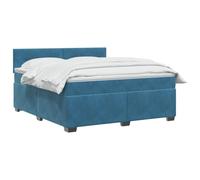 vidaXL Lit boxspring avec Matelas Bleu foncé 160 x 200 cm Velours, Chambre contemporaine, Cadre de lit Moderne, tête de lit Ajustable, Matelas Medium Ferme en Velours