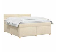 vidaXL Lit boxspring avec Matelas Crème 140 x 190 cm Tissu, Lit de Chambre, Cadre Box Moderne avec tête réglable, Matelas Ferme, mobilier Soutien pour Un Sommeil paisible