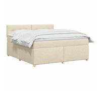vidaXL Lit boxspring avec Matelas Crème 160 x 200 cm Tissu, Lit de Chambre, Cadre Box Moderne avec tête réglable, Matelas Ferme, mobilier Soutien pour Un Sommeil paisible