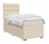 vidaXL Lit boxspring avec Matelas Crème 90 x 200 cm Tissu, Chambre, Lit Moderne, Sommier à Ressorts, Mousse Réglable, Solution Confortable, Matelas Isolant des mouvements