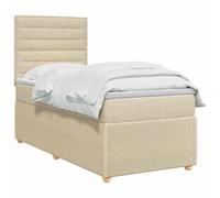 vidaXL Lit boxspring avec Matelas Crème 90 x 200 cm Tissu, Chambre Moderne, lit rembourré, tête de lit réglable, mobilier Pratique, Matelas à Ressorts, Base à Lattes Confortable