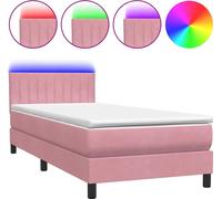 vidaXL Lit boxspring avec matelas et LED rose 80 x 210 cm velours